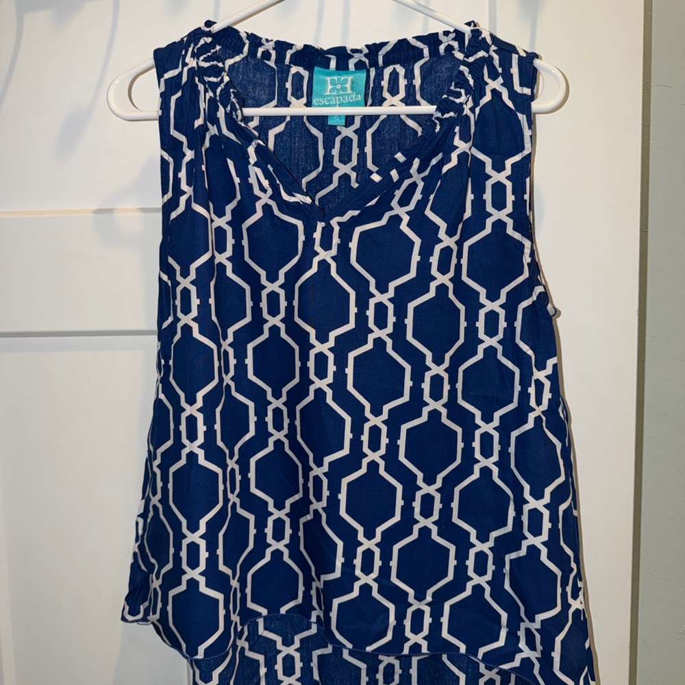 Escapada Navy and White Geometric Sleeveless Blouse